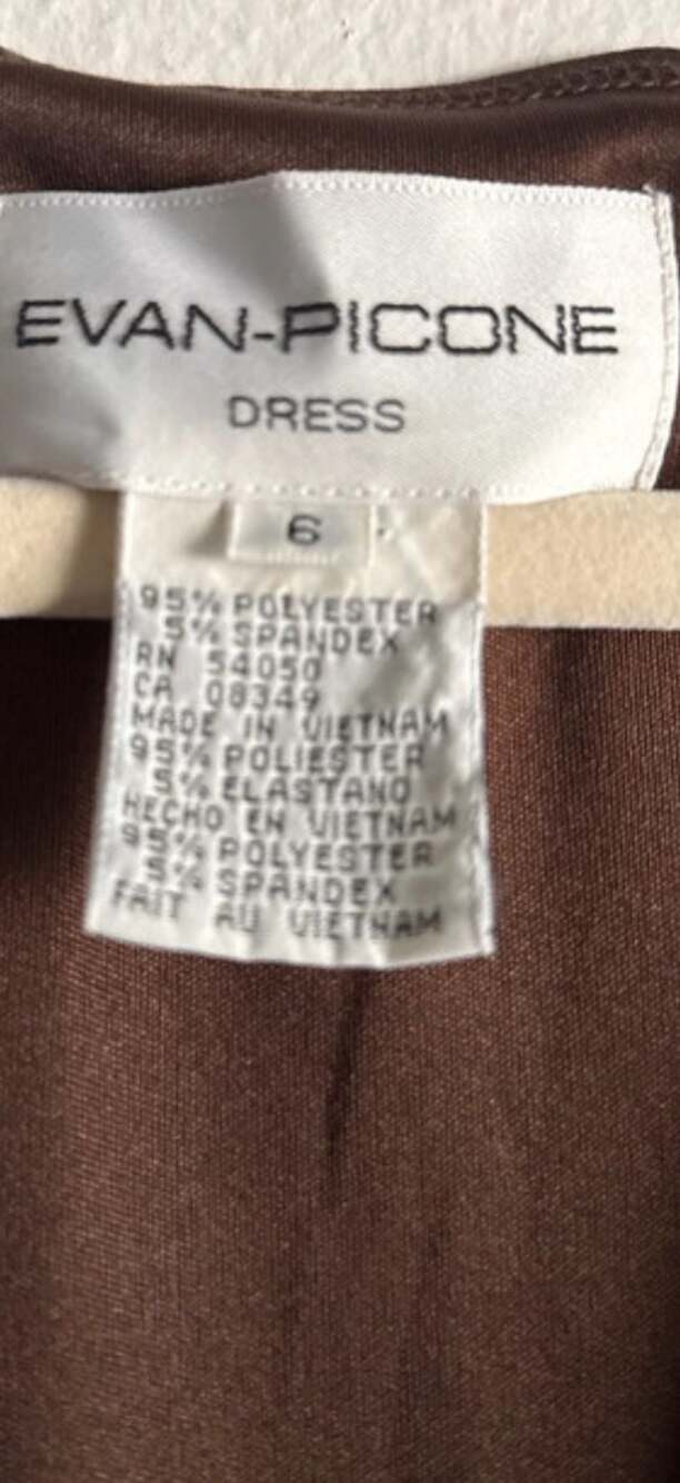 Evan-Picone Brown Sleeveless V-Neck Twisted Waist Wrap Dress Size 6